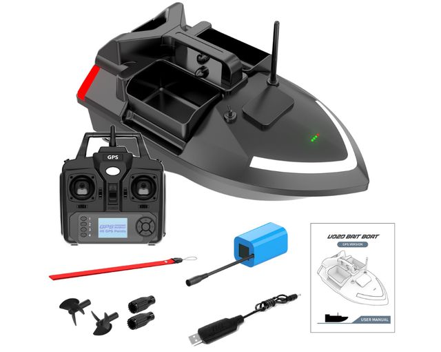 Łódka zanętowa V020 z GPS 12 000 mAh czarna NOWOŚĆ `24